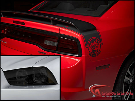 Vinyl Film  Taillight  Overlay  letters cut out  Headlight  Dodge  Charger  3rd Brake Light  35% Light Smoked  2 For the outside
